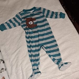 4/$20- Carter's Teal and Gray Striped Bear Footie